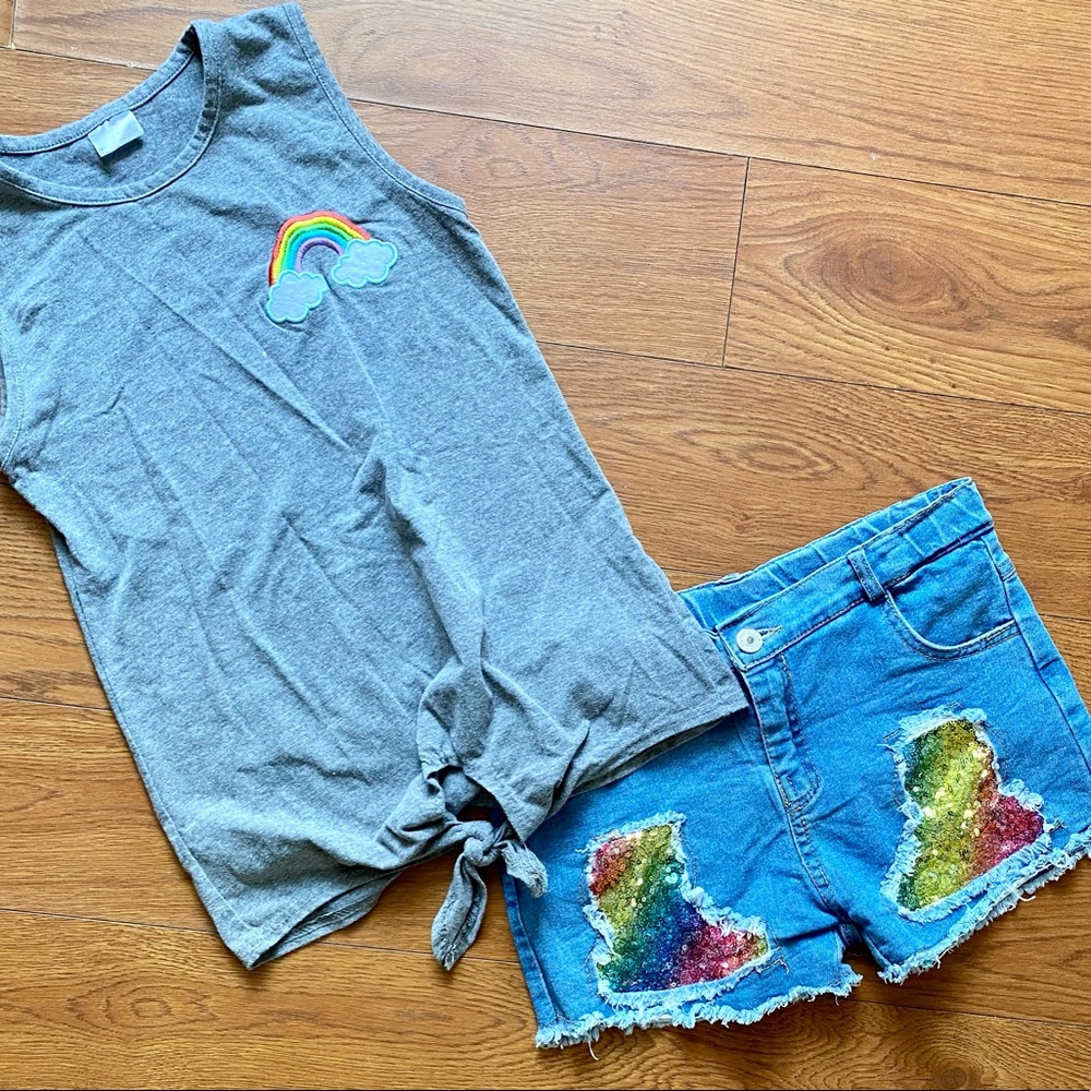 Girls Rainbow Sequin Outfit -Size 7/8